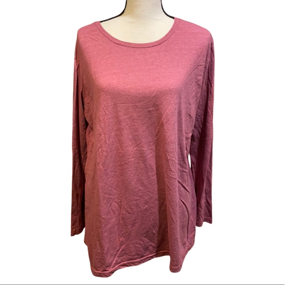 Air Waves Pink Red Plain Long Sleeve Tee Plus Size